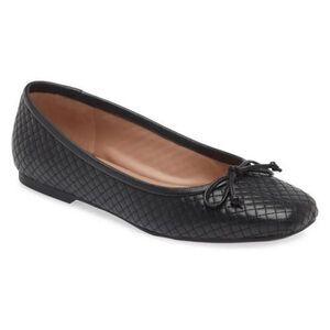 Nordstrom Ashton Quilted Flat Bow Slip-On Leather Black 10M New‎
